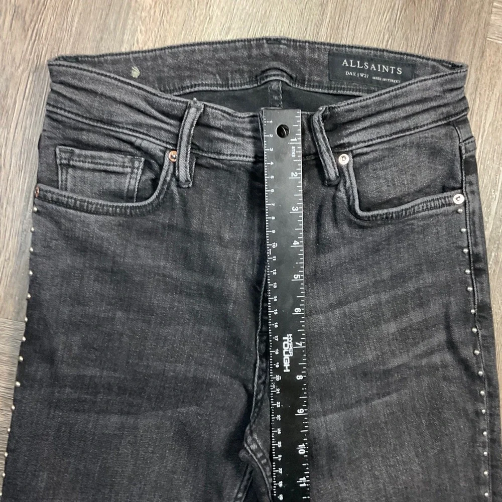 ALLSAINTS Dax Studded Distressed Hem Skinny Jeans Womens 27 Dark Wash Black‎